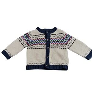 Piper & Posie Baby Fair Isle Knit Cardigan Sweater‎ Tan Navy Blue 6-9M 301